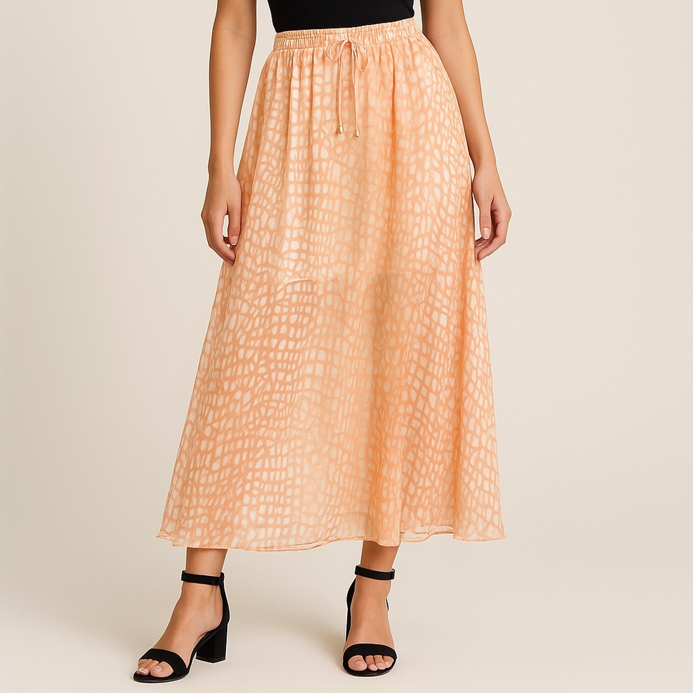 Worthington Petite PS Sheer Chiffon Maxi Skirt Orange Croc Print Lined